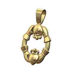 Open oval Claddagh heart crown sides pendant charm with bail 3D print model