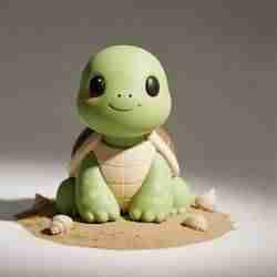 Smiling Cartoon Turtle on Sandy Beach