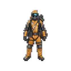 Fallout solder figure stands assertively, clad in a vivid orange jumpsuit that captures attention with its brightness