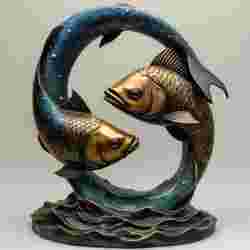 Dynamic Bronze and Blue Fish Sculpture: An Artistic Masterpiece Capturing the Fluid Motion and Beauty of Aquatic Life