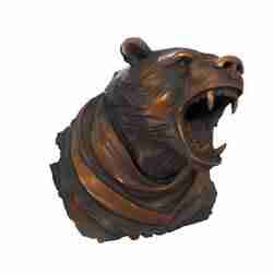 Power and Artistry Combined: Detailed Bronze Sculpture of a Roaring Bear, Featuring a Fierce Expression and Flowing, Cloak-like Fabric