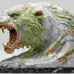 Golden Roar of the Bear: Dynamic White Marble Sculpture with Gold Veins, Showcasing Artistic Mastery, Strength, and Lifelike Ferocity