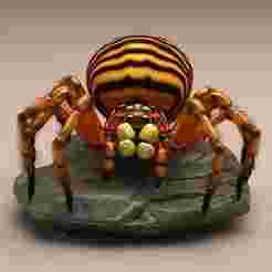 2387 Mutant Spider on Stone Pedestal - Color 3D Model, Halloween, magic, spider, mask, gnome, gorgon, wild, bat, monster, mutant, fair, witch, werewolf, horror, beast, mutant spider, skeleton, skull