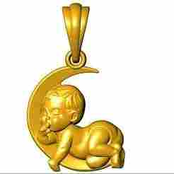 25mm Moon Baby Pendant STL – 3D Model for Jewelry Design & Casting”