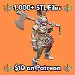 28mm Bunny Warrior Dual Axes Leather Armor Battle Stance MineeForm FDM 3D Print STL File