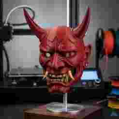 3D Printable Oni Mask STL – Japanese Demon Mask for Cosplay & Decoration