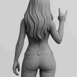 3D STL Woman with Long Hair in Rock  Roll Pose