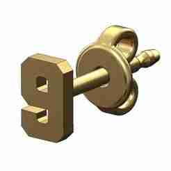 9 nine number varsity font stud earring 3D print model