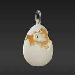 Adorable Newborn Wyrmling Emerging from Egg - Keyring Fob Decoration 3D Model