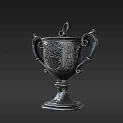 Ancient Wizarding Award Trophy Charm - Miniature Replica with Three Curved Handles & Pedestal Base