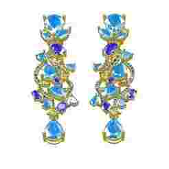 Antique Blue Sapphire Stone Long Earring