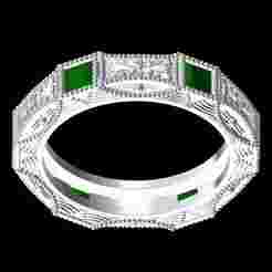 Antique Green Princess Diamond Engraving Wedding Band