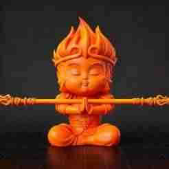 Baby Wukong Statue with Weapon – 3D Print Model