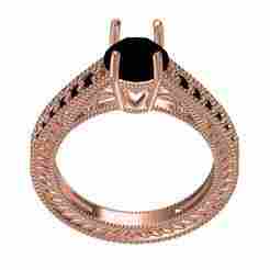 Black Diamond Pave Set Engraved  Engagement Ring