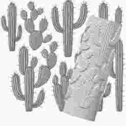 Cartoon Desert Cacti | Organic Embossed Pattern Roller for Clay | Cacti 3D Print Design