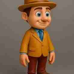 Cartoon Gentleman Character in Suit and Hat – Stylized 3D Model