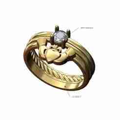 Claddagh guard 4mm diamond solitaire inner braided double ring US size 7 3D print model