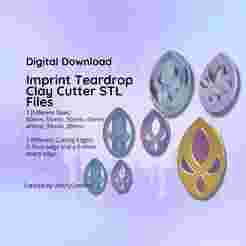 Clay Cutter STL File Imprint Teardrop- Earring Digital File Download- 7 sizes & 2 Cutter Versions, cookie cutter