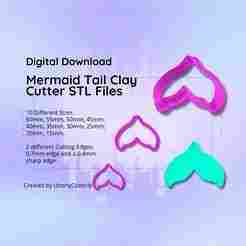 Clay Cutter STL File Mermaid Tail- Summer Earring Digital File Download- 10 sizes & 2 Cutter Versions, cookie cutter