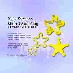 Clay Cutter STL File Sherriff badge Star- Cowboy Western Earring Digital File Download- 10 sizes & 2 Cutter Versions, cookie cutter