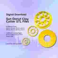 Clay Cutter STL File Sun Donut- Summer Earring Digital File Download- 8 sizes & 2 Cutter Versions, cookie cutter