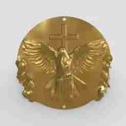 Cross and Dove symbol, Christian emblem, Religious medallion, Holy Spirit, Protection