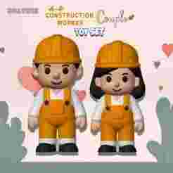 Cute Construction Worker Boy and Girl Couple