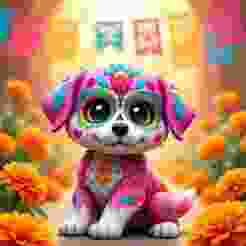 day of the dead dog painted with flowers chibi alebrije