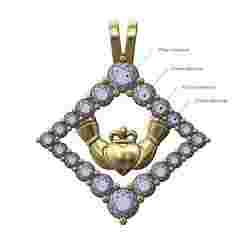 Diamond rhombus frame Claddagh heart crown pendant 3D print model