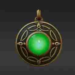 Enchanted Ocular Pendant Keyring - Magical Artifact, Detailed Bronze Finish, Glowing Green Core, Mini Talisman STL