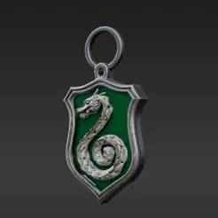 Enchanted Serpent Emblem Keychain - Green & Silver Shield Charm for 3D Printing