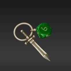 Epic Quest Keychain STL - Polyhedral Dice & Sword Pendant for Gamers