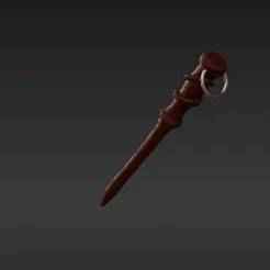 Fantasy Sorcerer Staff Keyring - Enchanted Wood Style Spellcaster Accessory