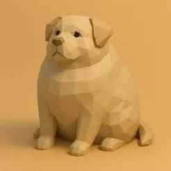 Fat Dog Low Poly 3D Model | Polygonal Chubby Dog Sculpture for 3D Printing