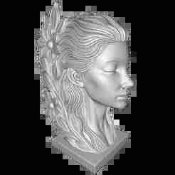 Floral Muse Bust – Elegant Female Statue with Flowered Hair (STL for 3D Printing)