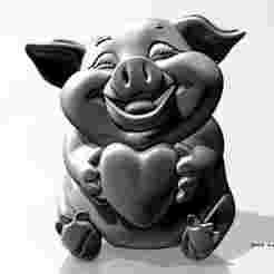 G56 funny lucky pig with heart