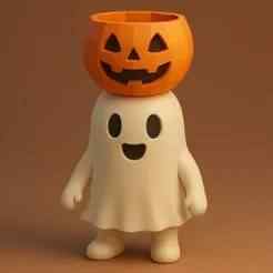 Ghost with Pumpkin Candy Bowl STL – Funny Halloween 3D Printable Figurine
