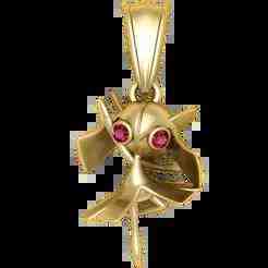 Golden Fairy Dancer Pendant with Ruby Eyes
