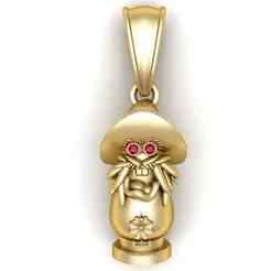 Golden Mushroom Spirit Pendant with Ruby Eyes
