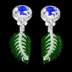 Green Leaf Oval Diamond Halo Stud Earring