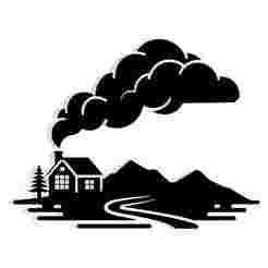 hillscape with a small house and smoke turning into clouds 1 - 2D/3D Wall Art STL+SVG For CNC Router, Plasma, Waterjet, Laser & 3D Printer