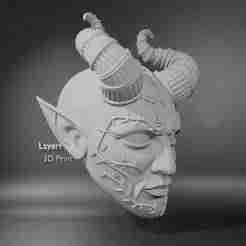 Horned Demon Mask with Braided Horns STL File – Fantasy Devil Face Sculpture – 3D Printable Cosplay Prop Model