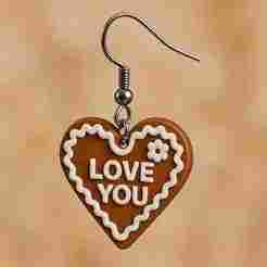LOVE YOU - Heart-Shaped Gingerbread Style Earring