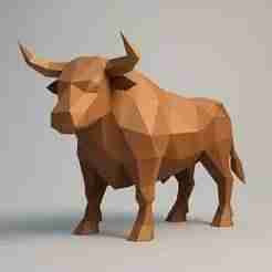 Low Poly Bull 3D STL – Geometric Polygon Animal Sculpture