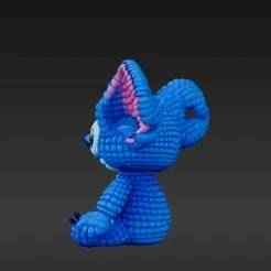 Mischievous Blue Creature - Realistic Yarn Texture Figure