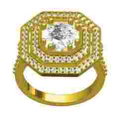 Round Diamond Octagon Shape Double Halo Cathedral Ring