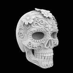 Skull with Floral Engravings 3D Printable Model