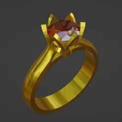 STL Solitaire Ring - Half Shank Design with Leaf Shaped Box - 3D Printable Jewelry