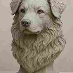Stone Bust Sculpture of an Australian Shepherd Dog