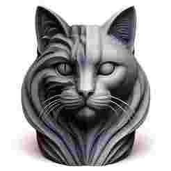 Stylized Split Cat Head – Sculpture, Mask & Ring Set